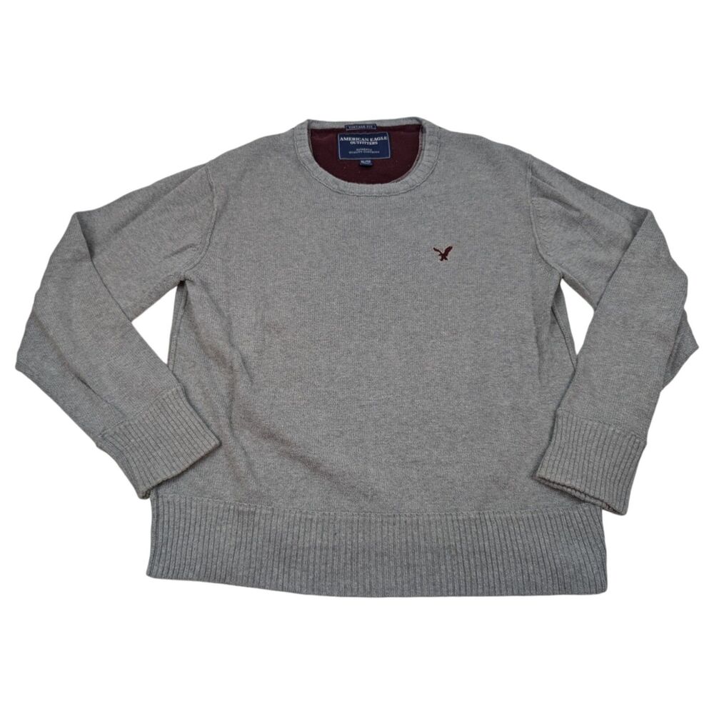 American Eagle Mens Gray Sweater XL Y2K AEO Vintage College Cozy‎ Winter